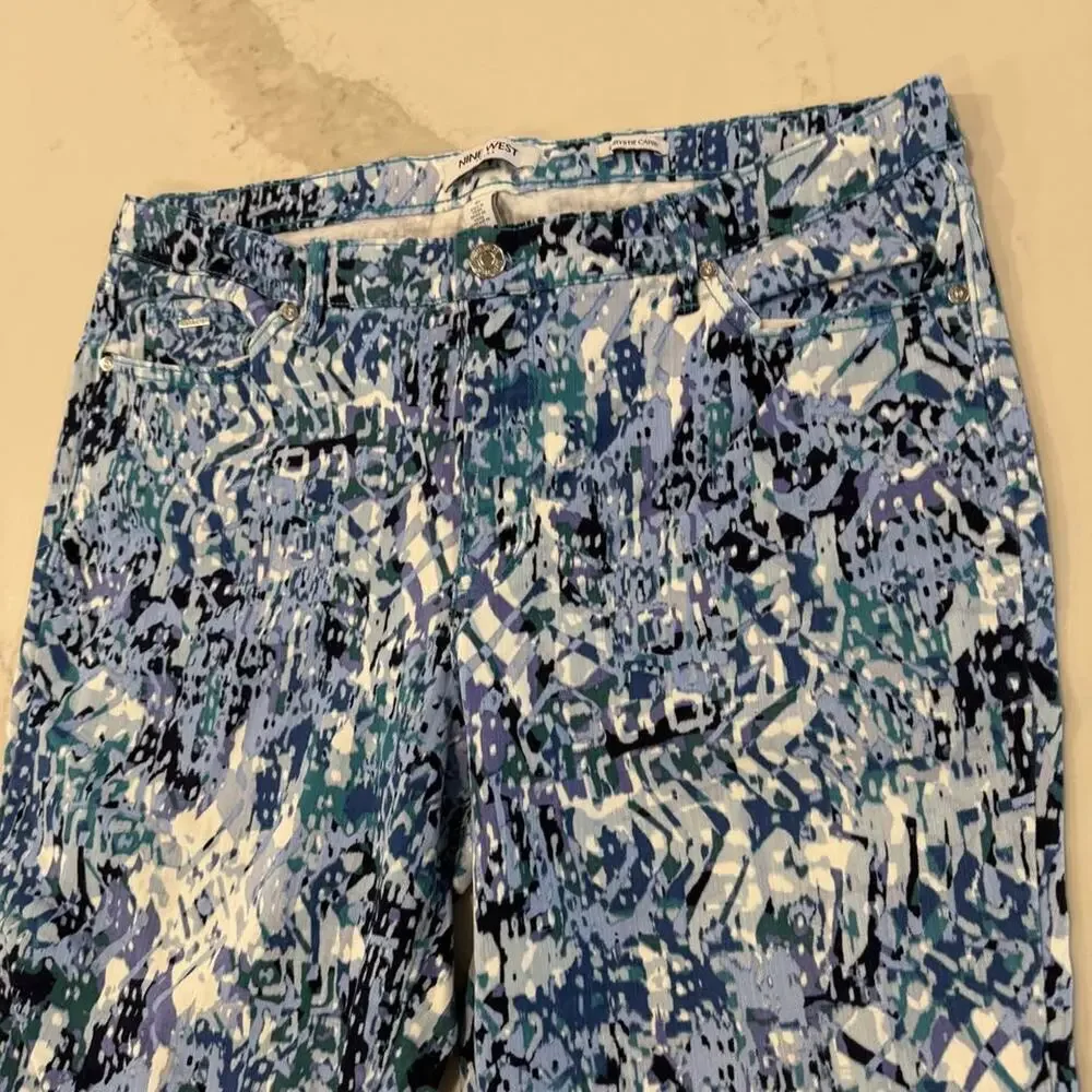 Nine West Chrystie Capri Pants Women's 16 Multicolor Blue Mid Rise Soft Twill - Picture 3 of 7